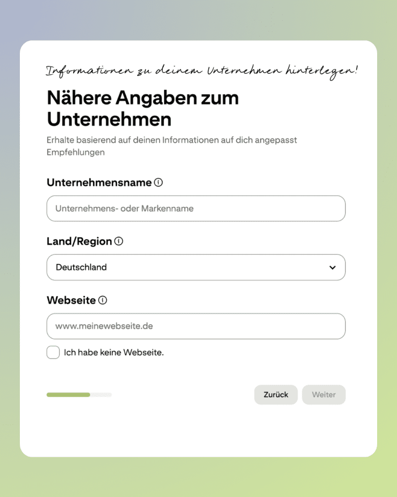 Pinterest Business Konto erstellen: Schritt-für-Schritt Anleitung für Unternehmen. Informationen zum Unternehmen hinterlegen.